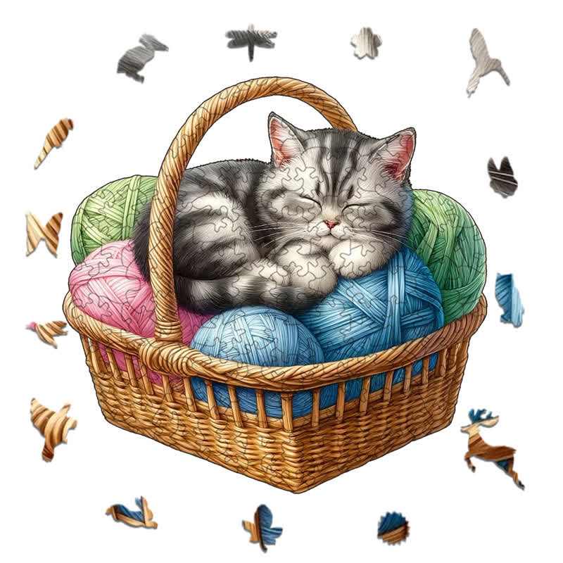 Kittens in Basket 4 - Wooden Jigsaw Puzzle