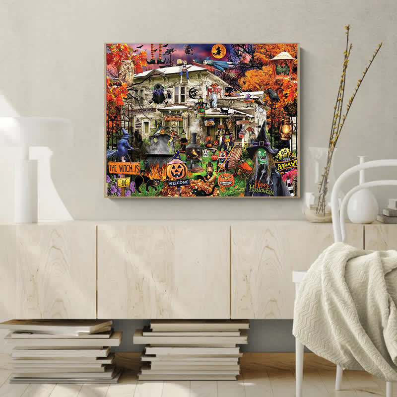 Rubbyoo Witches Welcome Halloween Black Cat Haunted House - Wooden Jigsaw Puzzle