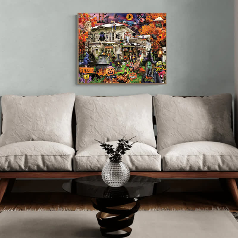 Rubbyoo Witches Welcome Halloween Black Cat Haunted House - Wooden Jigsaw Puzzle