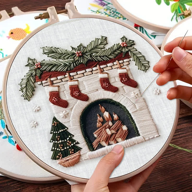 Rubbyoo Embroidery Kit - Cozy Fireplace Holiday Needlework Gift - image 3
