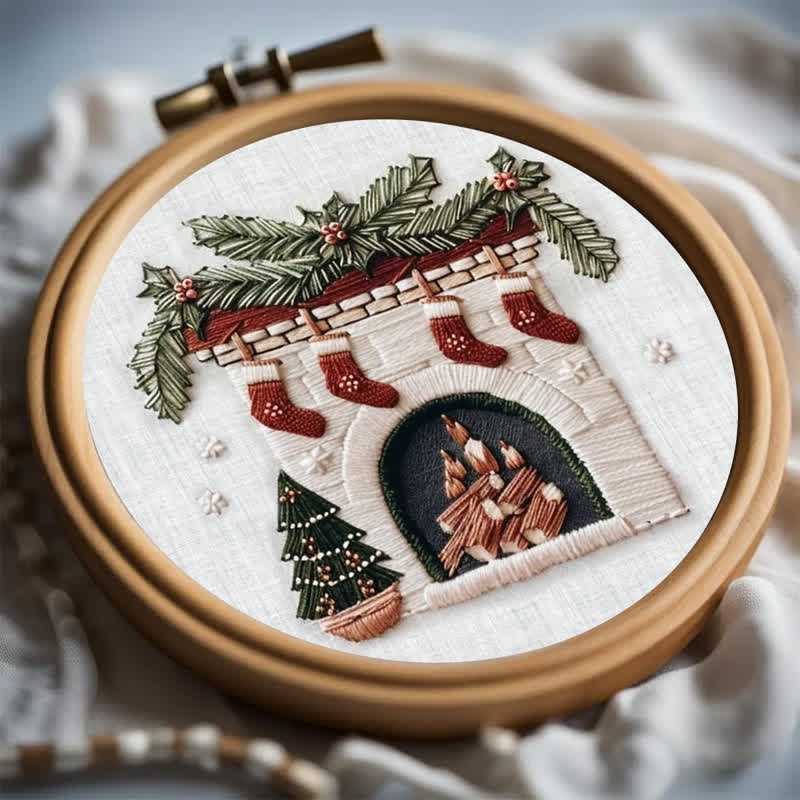 Rubbyoo Embroidery Kit - Cozy Fireplace Holiday Needlework Gift - image 2