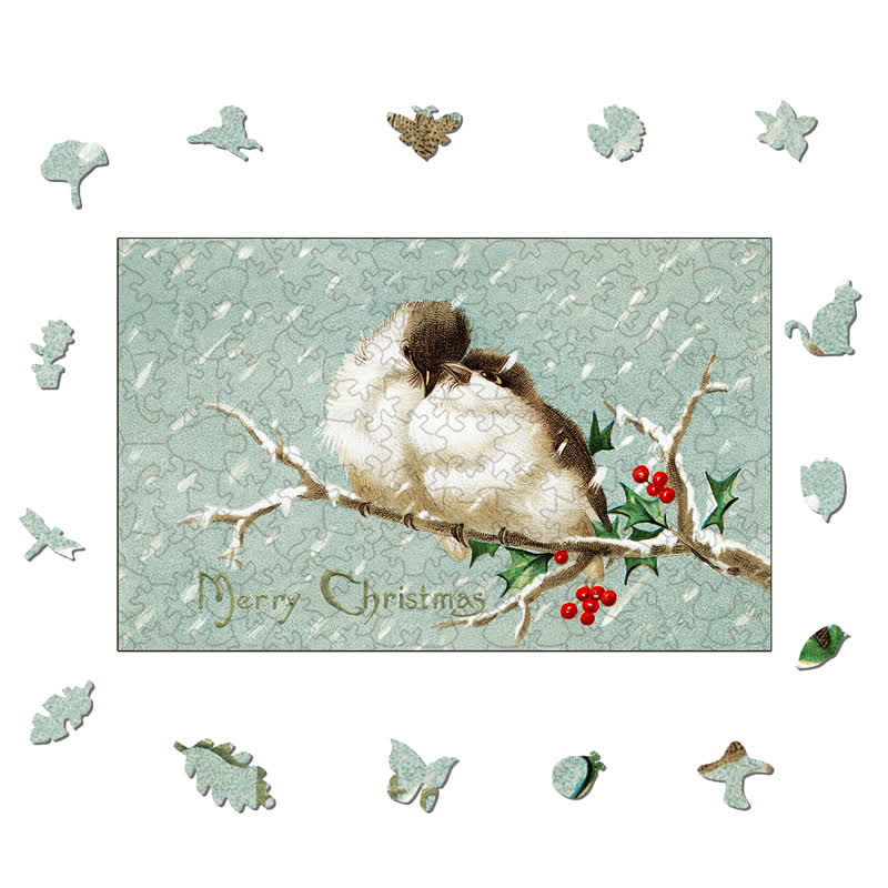Rubbyoo Merry Christmas Birds - Wooden Jigsaw Puzzle