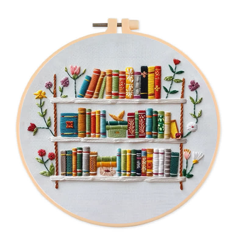 Rubbyoo Embroidery Kit - Bookshelf Book Lover DIY Craft Kit  - 15*15cm - Embroidery Kit - image 1