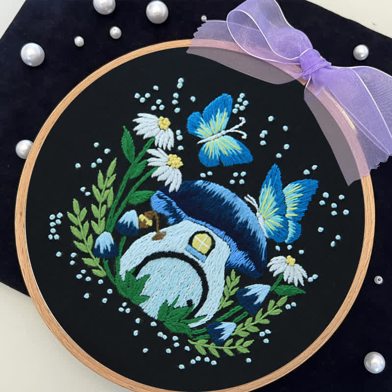 Rubbyoo Embroidery Kit - Blue Dreamy Glowing Mushroom House - image 6