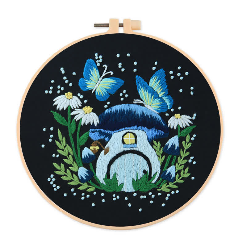 Rubbyoo Embroidery Kit - Blue Dreamy Glowing Mushroom House - image 1