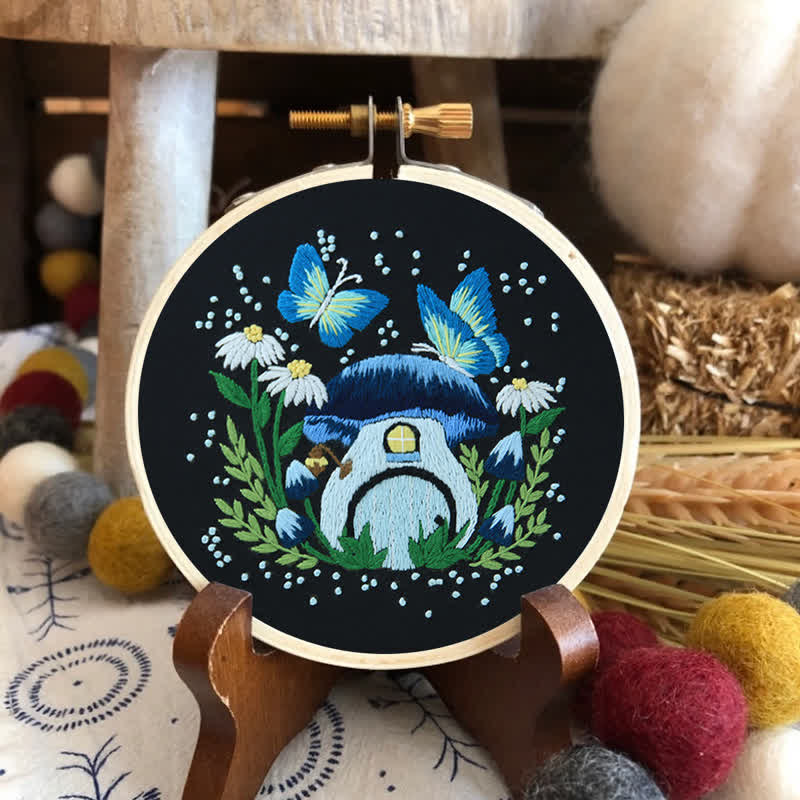 Rubbyoo Embroidery Kit - Blue Dreamy Glowing Mushroom House - image 3