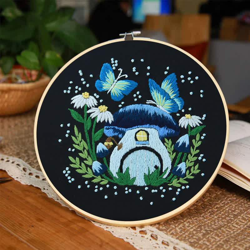 Rubbyoo Embroidery Kit - Blue Dreamy Glowing Mushroom House - image 2