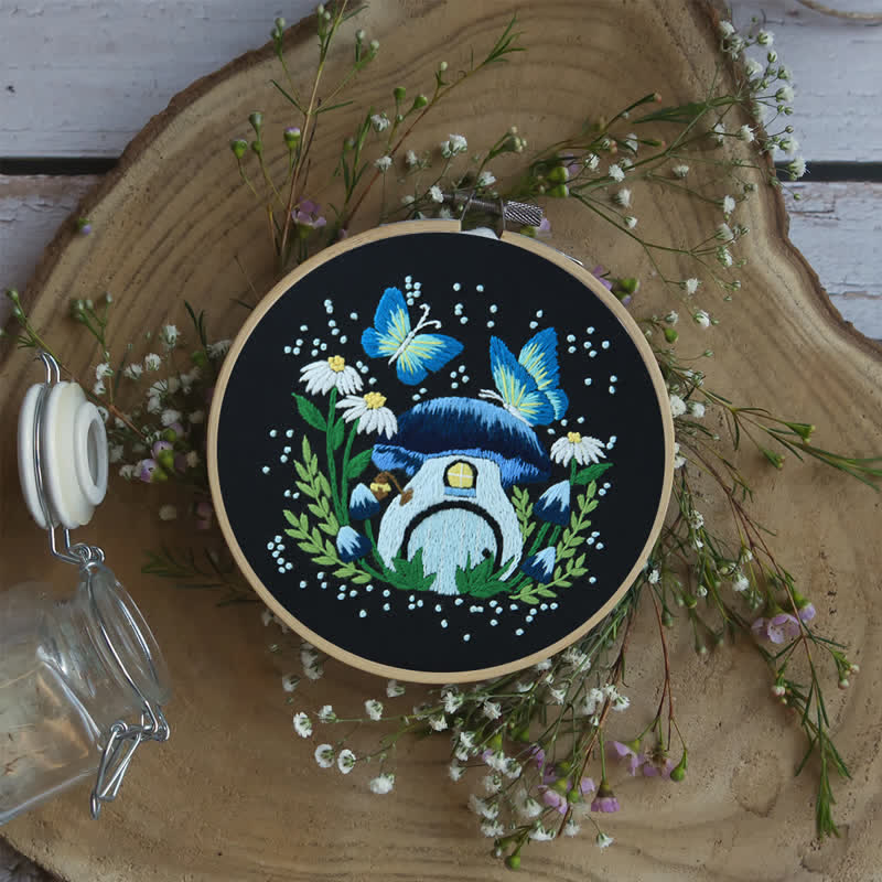 Rubbyoo Embroidery Kit - Blue Dreamy Glowing Mushroom House - image 7