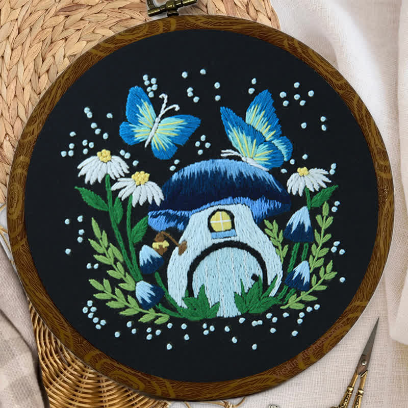 Rubbyoo Embroidery Kit - Blue Dreamy Glowing Mushroom House - image 5