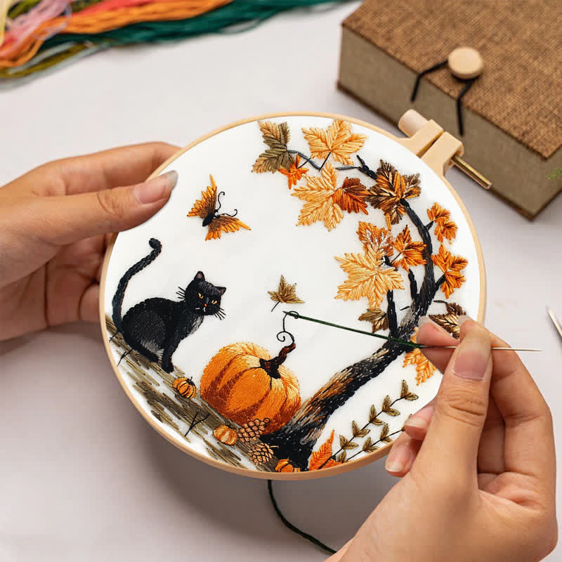 Rubbyoo Embroidery Kit - Black Cat Halloween Trick or Treat - image 2