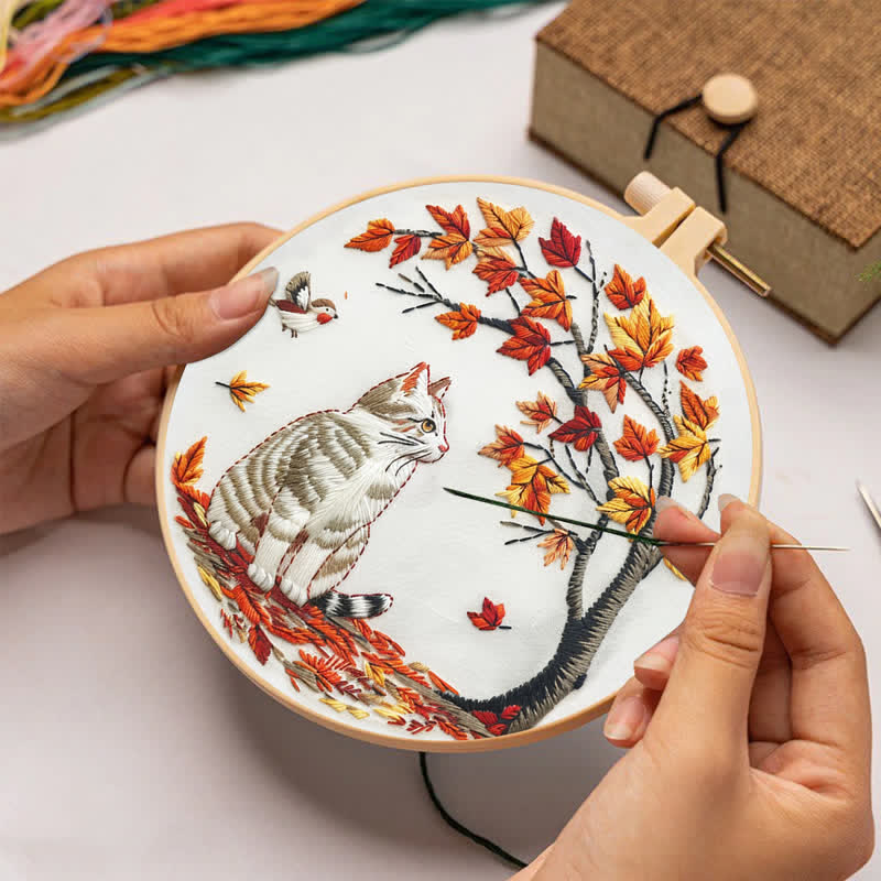 Rubbyoo Embroidery Kit - Cat Waiting Under The Tree - image 2