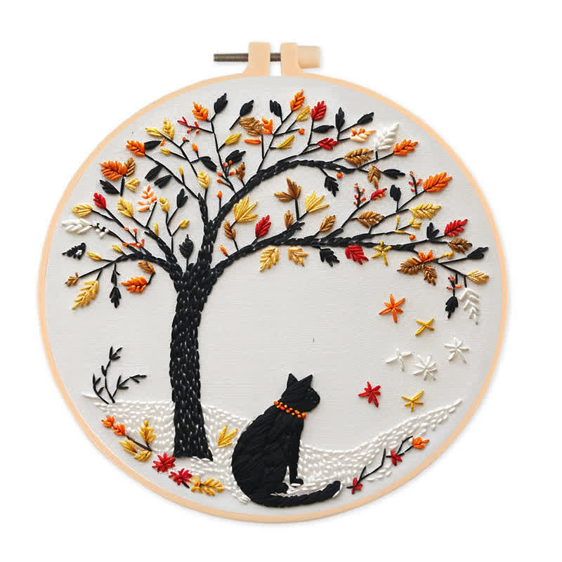 Rubbyoo Embroidery Kit - Black Cat With Fallen Leaves - image 1