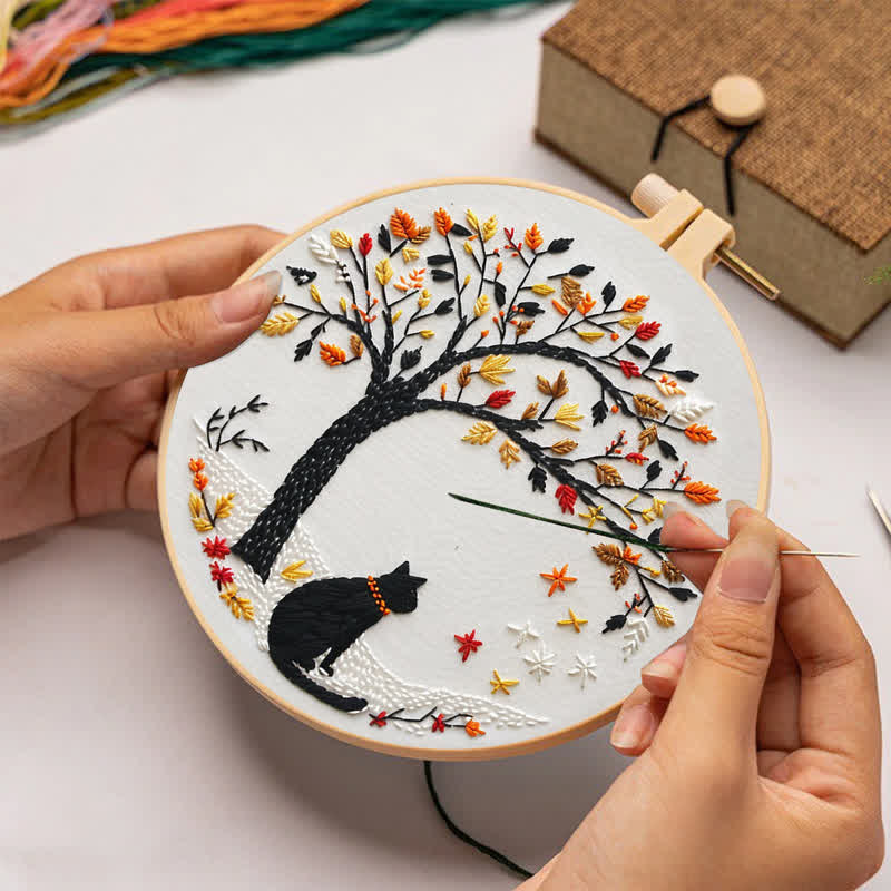 Rubbyoo Embroidery Kit - Black Cat With Fallen Leaves - image 3