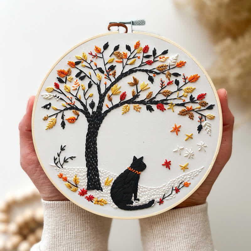 Rubbyoo Embroidery Kit - Black Cat With Fallen Leaves - image 2