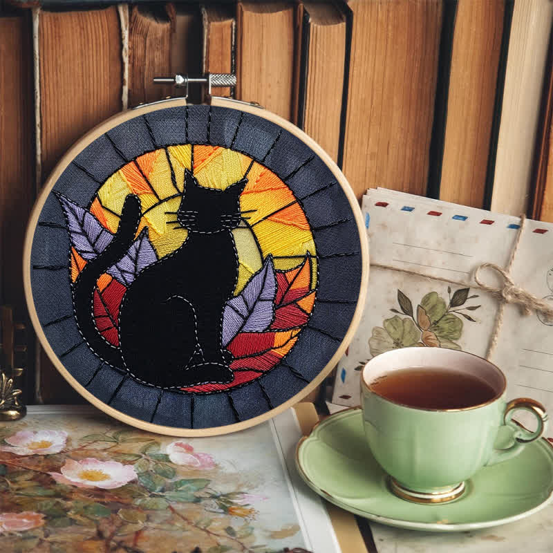 Rubbyoo Embroidery Kit - Halloween Black Cat Stained Glass - image 7