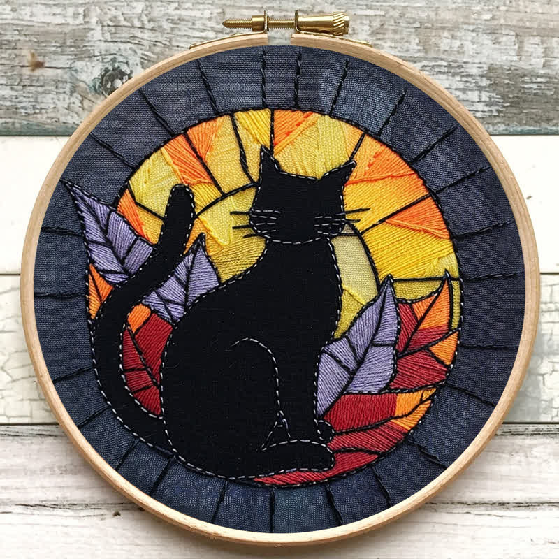 Rubbyoo Embroidery Kit - Halloween Black Cat Stained Glass - image 6
