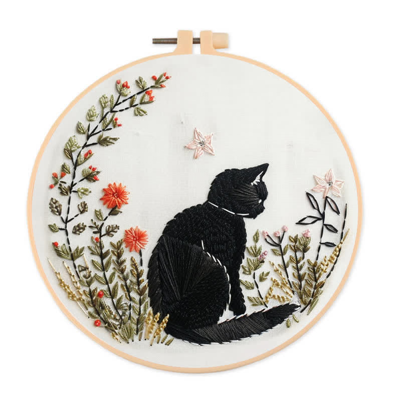 Rubbyoo Embroidery Kit - Floral Black Cat  - image 1
