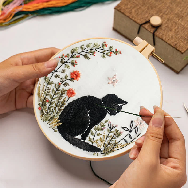 Rubbyoo Embroidery Kit - Floral Black Cat  - image 2
