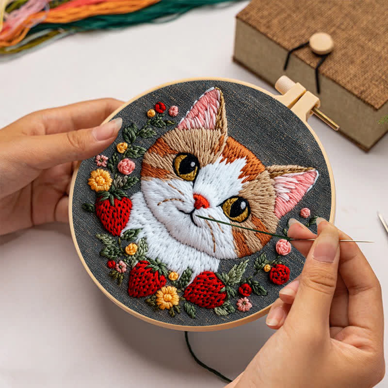 Rubbyoo Embroidery Kit - Strawberry Cat - image 2