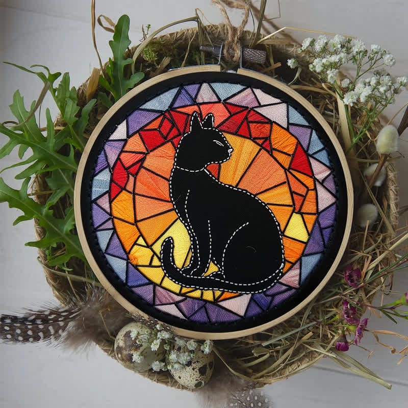 Rubbyoo Embroidery Kit - Black Cat Kitten Stained Glass - image 8