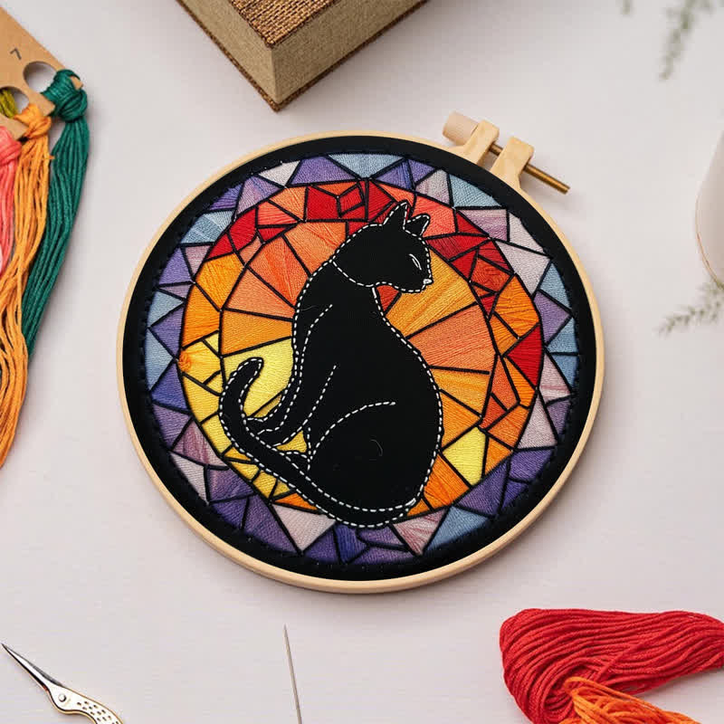 Rubbyoo Embroidery Kit - Black Cat Kitten Stained Glass - image 3