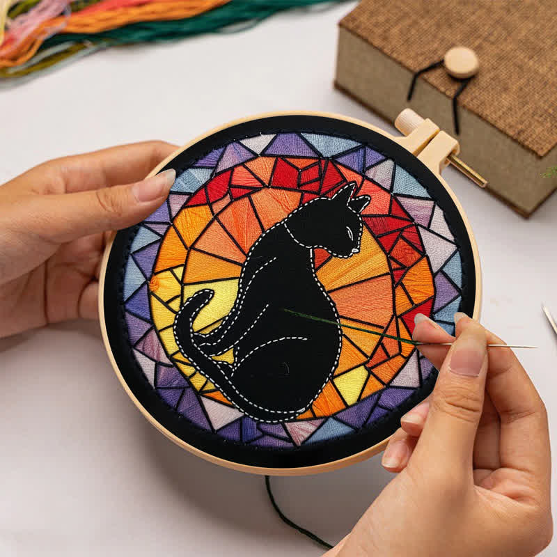 Rubbyoo Embroidery Kit - Black Cat Kitten Stained Glass - image 2