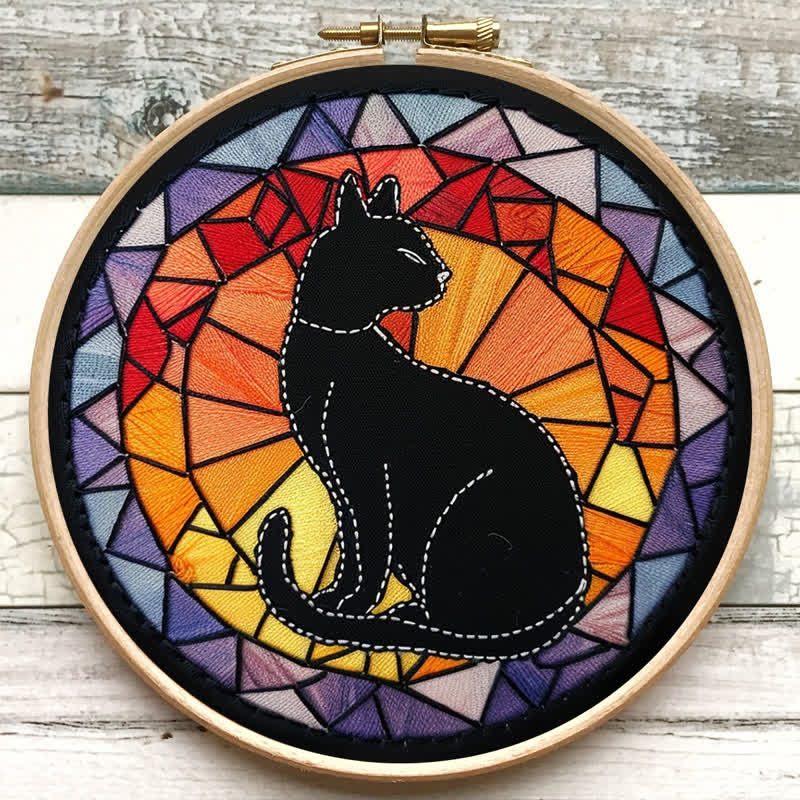 Rubbyoo Embroidery Kit - Black Cat Kitten Stained Glass - image 7