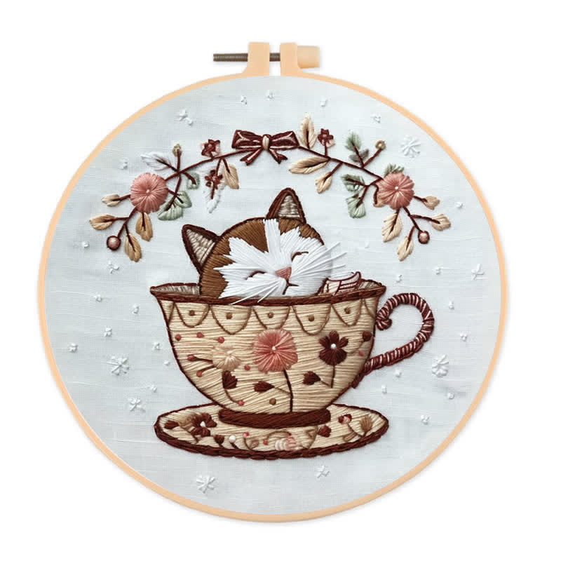 Rubbyoo Embroidery Kit - Cat Tea Cup - image 1