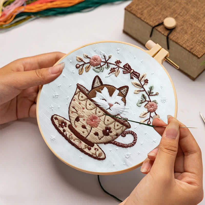 Rubbyoo Embroidery Kit - Cat Tea Cup - image 2