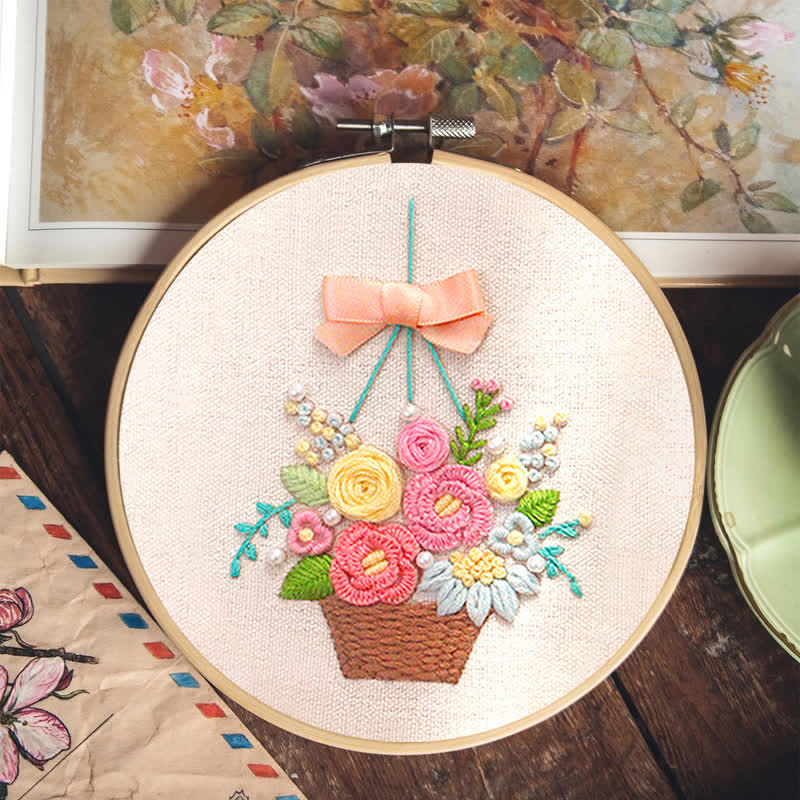 Rubbyoo Embroidery Kit - Basket Of Peonies - image 7