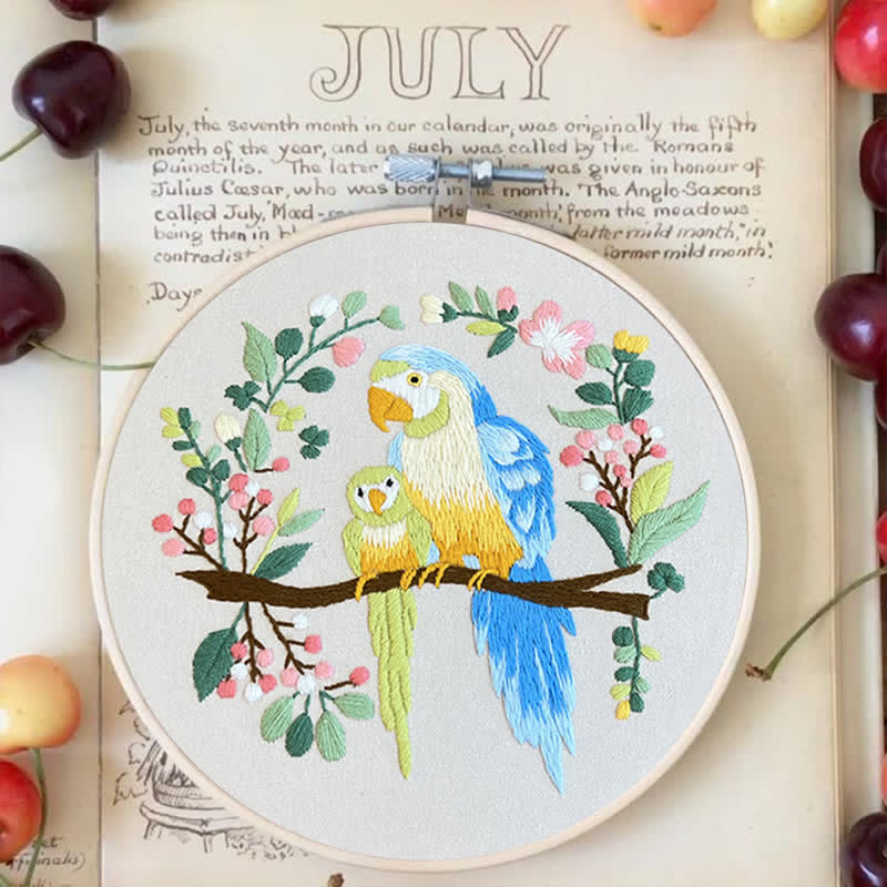 Rubbyoo Embroidery Kit - Loving Parrot Mother and Child - image 3