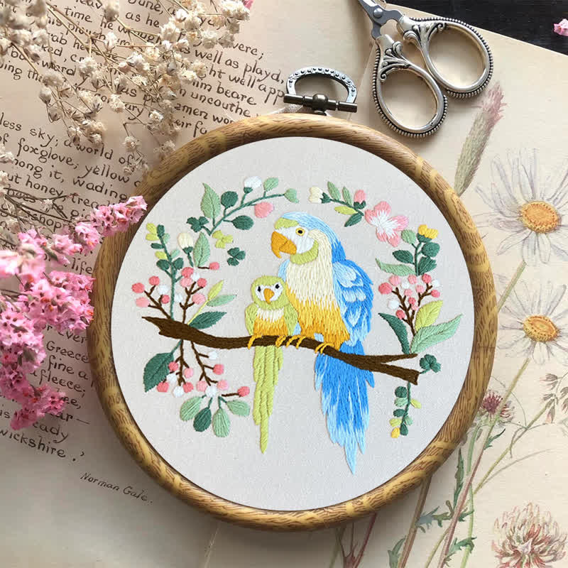 Rubbyoo Embroidery Kit - Loving Parrot Mother and Child - image 9