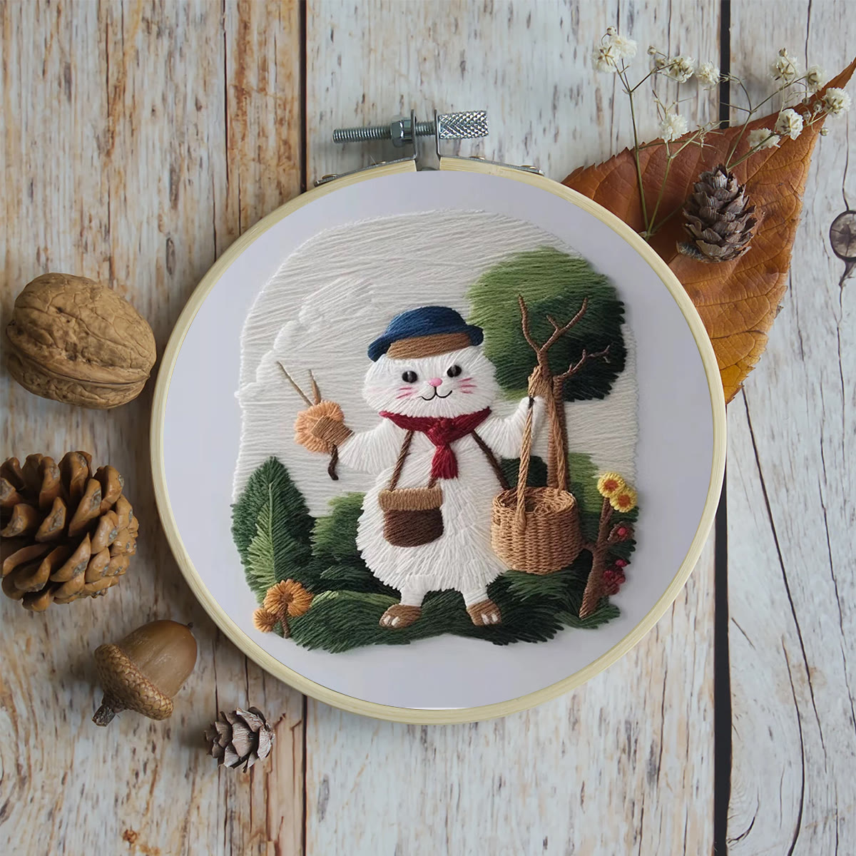 Rubbyoo Embroidery Kit - Forest White Cat - image 2