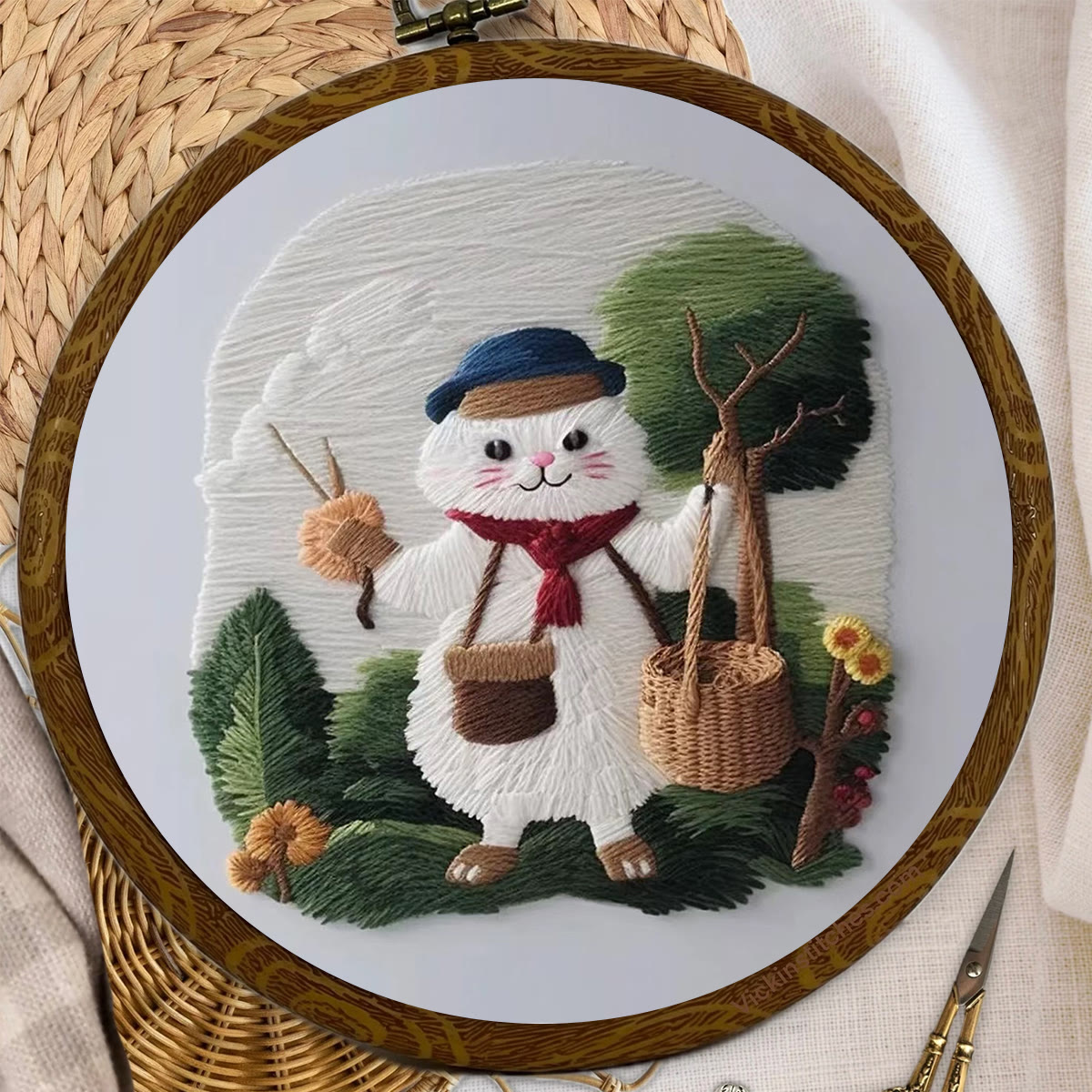 Rubbyoo Embroidery Kit - Forest White Cat - image 3