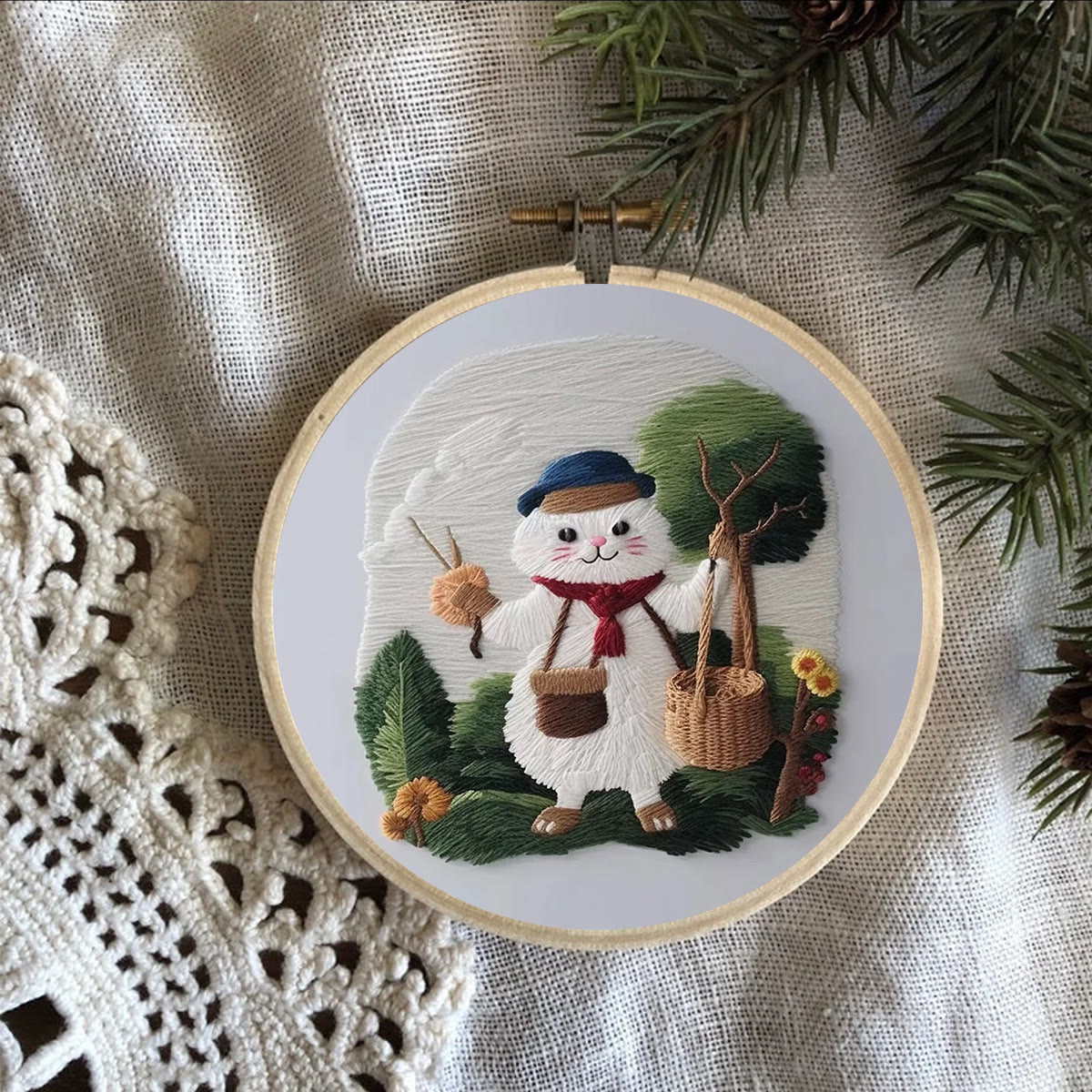 Rubbyoo Embroidery Kit - Forest White Cat - image 4