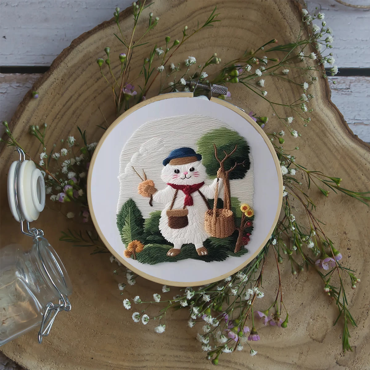 Rubbyoo Embroidery Kit - Forest White Cat - image 5