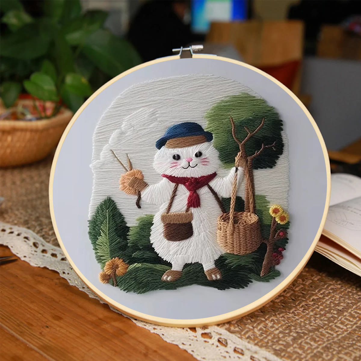 Rubbyoo Embroidery Kit - Forest White Cat - image 7