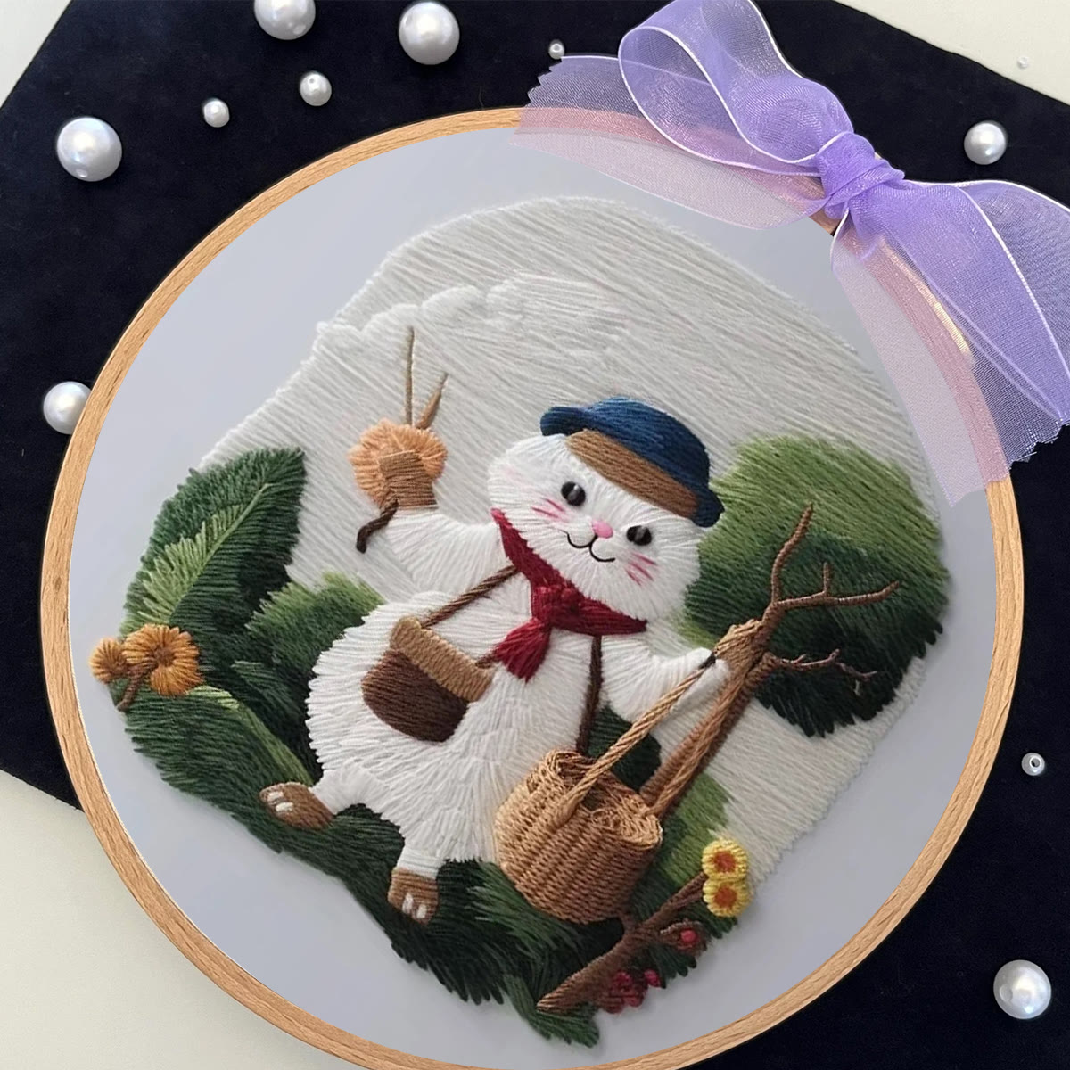 Rubbyoo Embroidery Kit - Forest White Cat - image 8