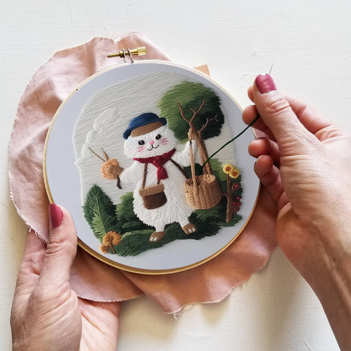 Rubbyoo Embroidery Kit - Forest White Cat - image 9