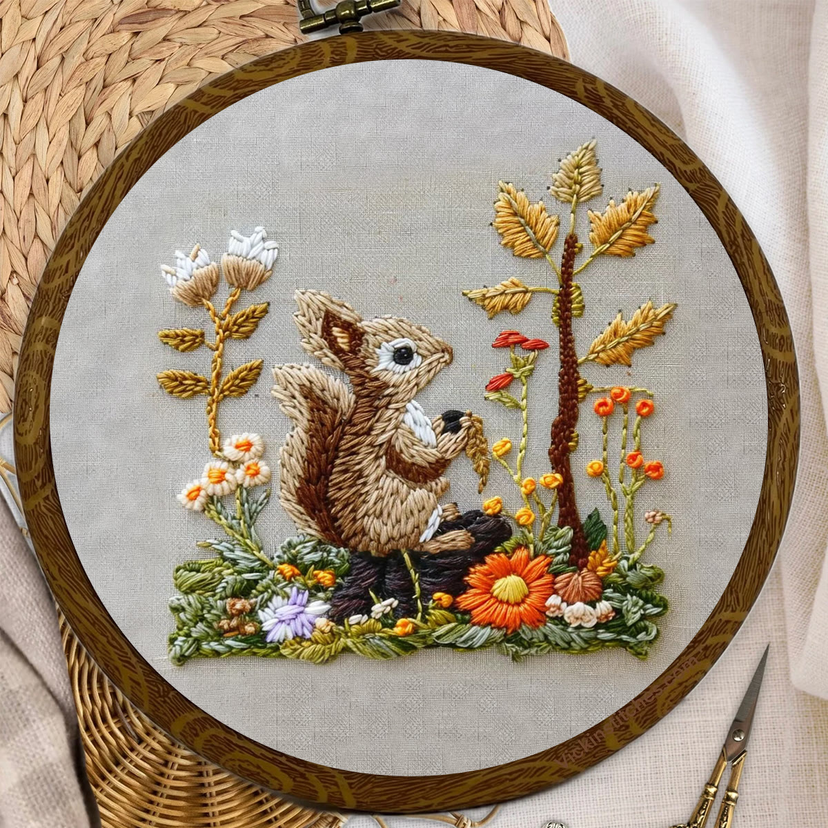 Rubbyoo Embroidery Kit -  Right Bushes  Squirrel  - image 3