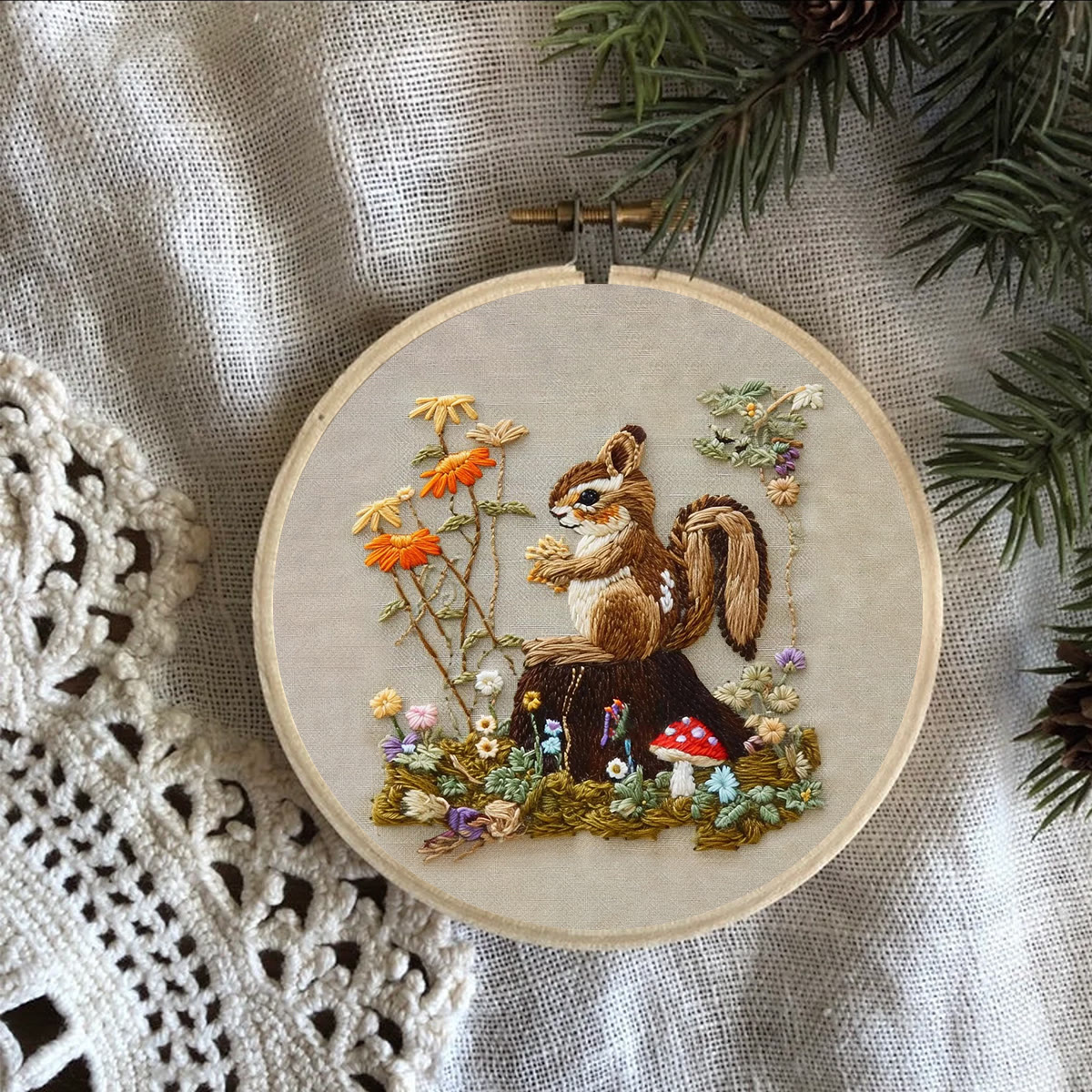 Rubbyoo Embroidery Kit -  Left Bushes  Squirre - image 4