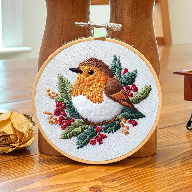 Rubbyoo Embroidery Kit - Robin on Holly - image 7