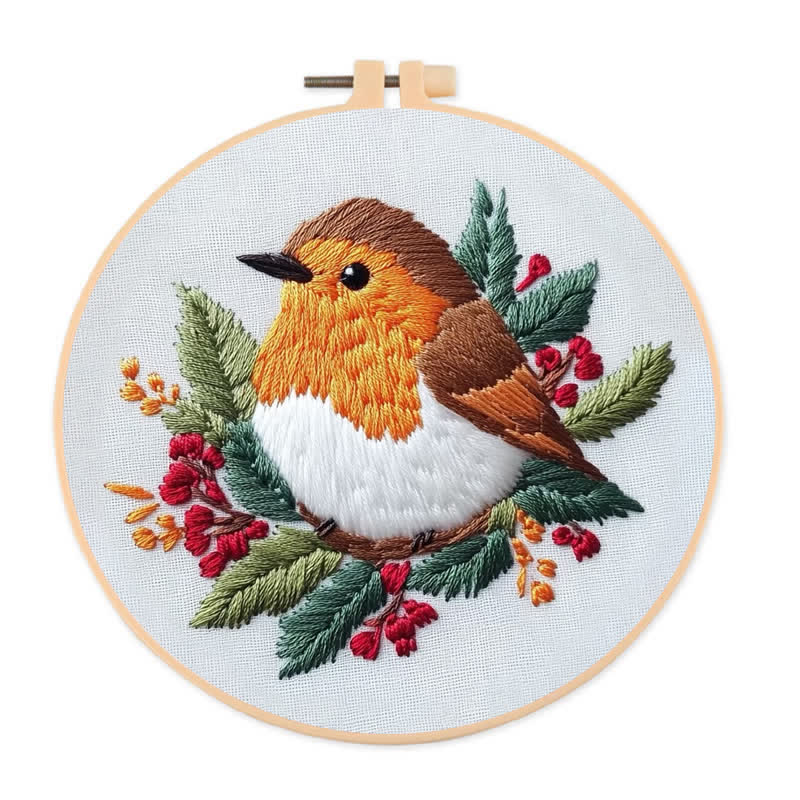 Rubbyoo Embroidery Kit - Robin on Holly - image 1