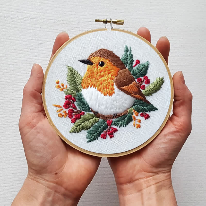 Rubbyoo Embroidery Kit - Robin on Holly - image 5