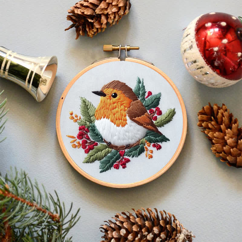 Rubbyoo Embroidery Kit - Robin on Holly - image 4