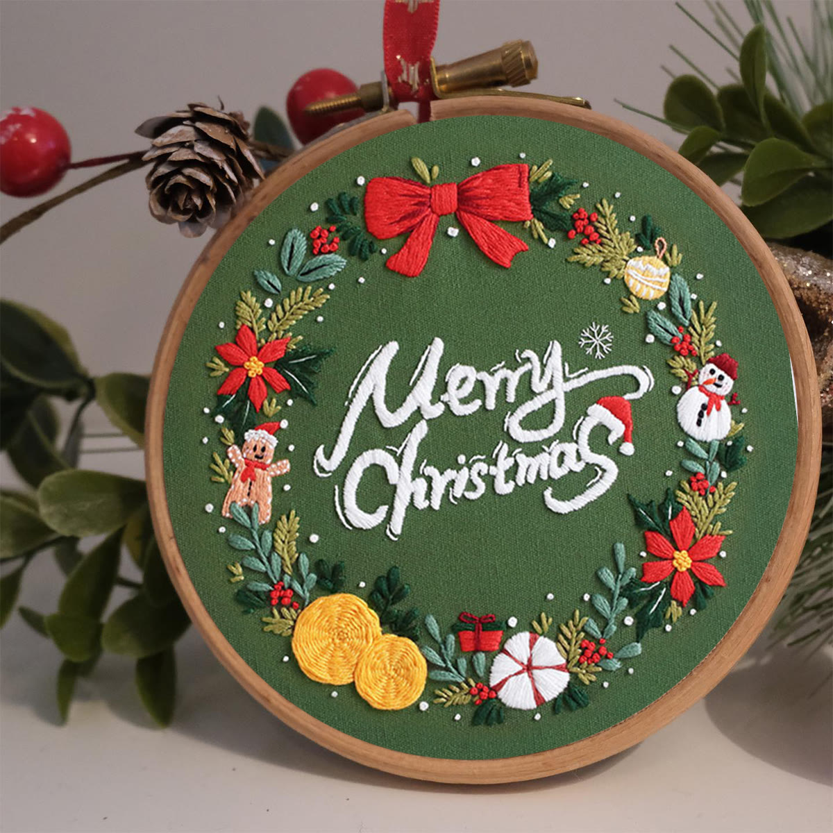 Rubbyoo Embroidery Kit-Snowman Gingerbread Man Wreath  - image 2