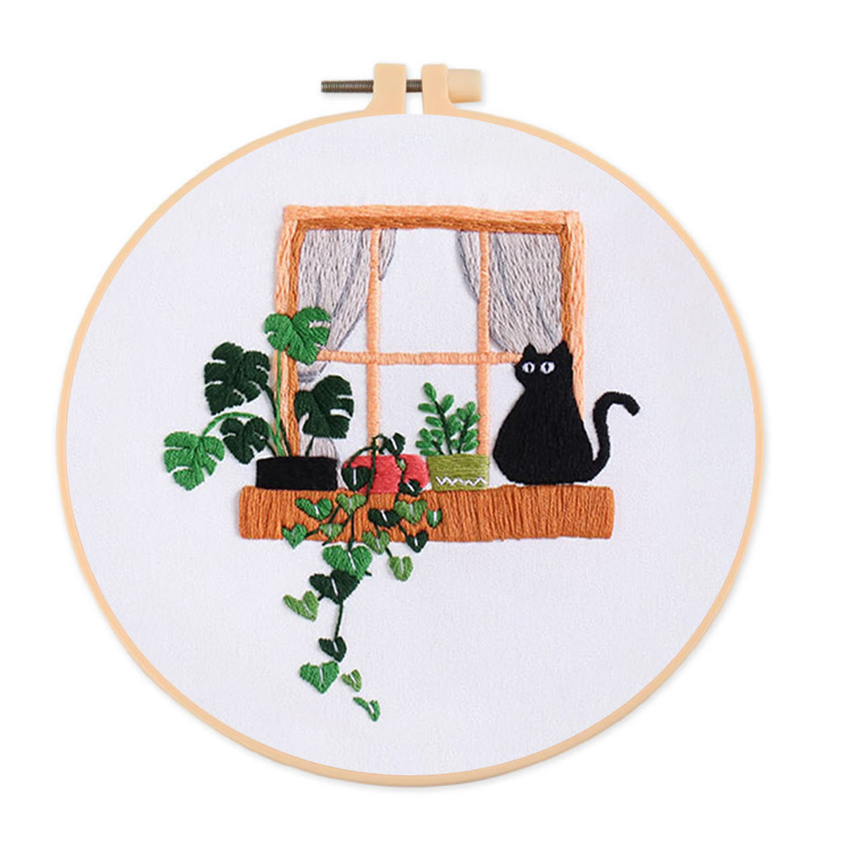 Rubbyoo Embroidery Kit- Black cat on the windowsill - image 1