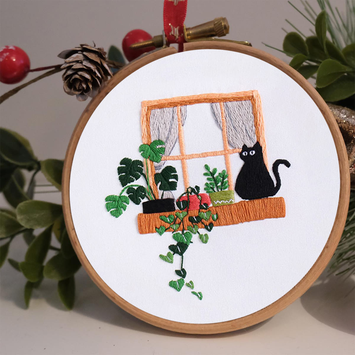 Rubbyoo Embroidery Kit- Black cat on the windowsill - image 2