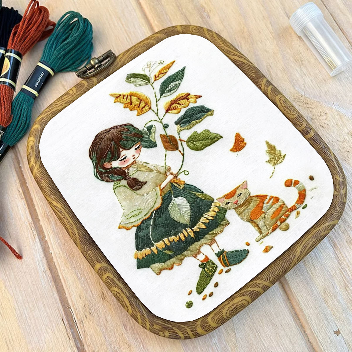 Rubbyoo Embroidery Kit- Leaves Holding Girl - image 10