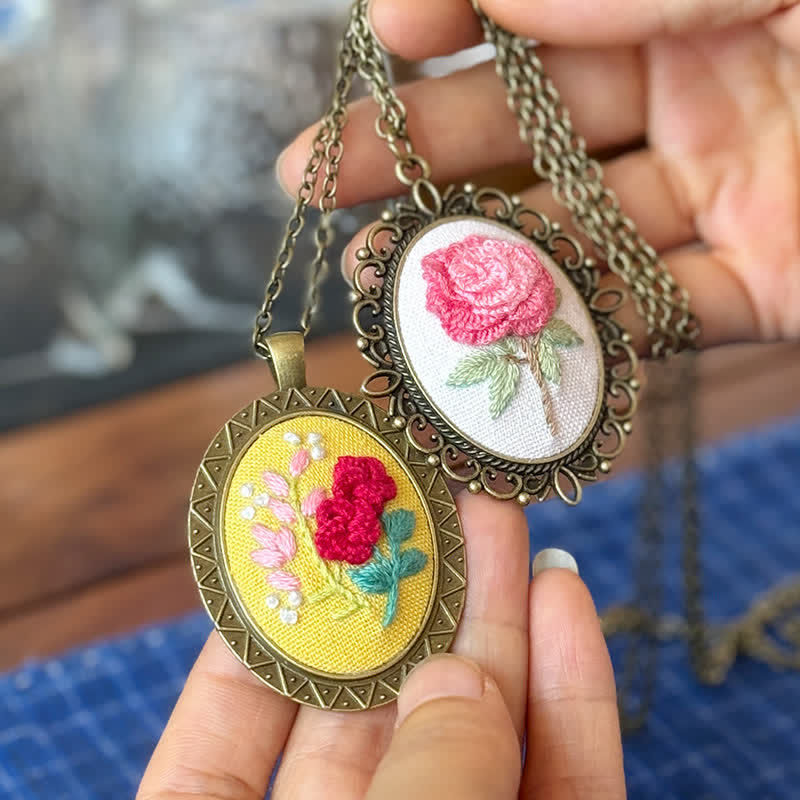 Hand Embroidered Pendant Necklace - image 3